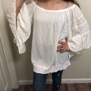 Surf Gypsy Lace Trim Off Shoulder Swim Cover-Up